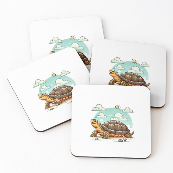 Item preview, Colorful cartoon tortoise basking under the sun with a vibrant sky and whimsical clouds. designed and sold by cave-canvas.