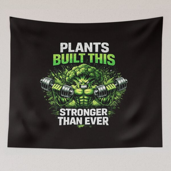 Item preview, Plants Built This – Vegan Muscle Gym Broccoli Bodybuilder Shirt  designed and sold by VibeOffline Studio.