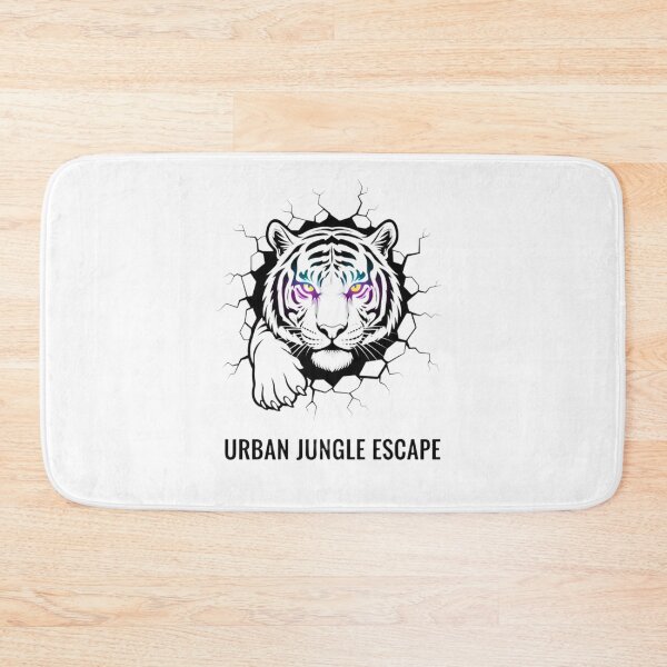 Item preview, "Urban Jungle Escape: White Tiger with Glowing Neon Eyes Vector" designed and sold by Blue Bird  Designs.