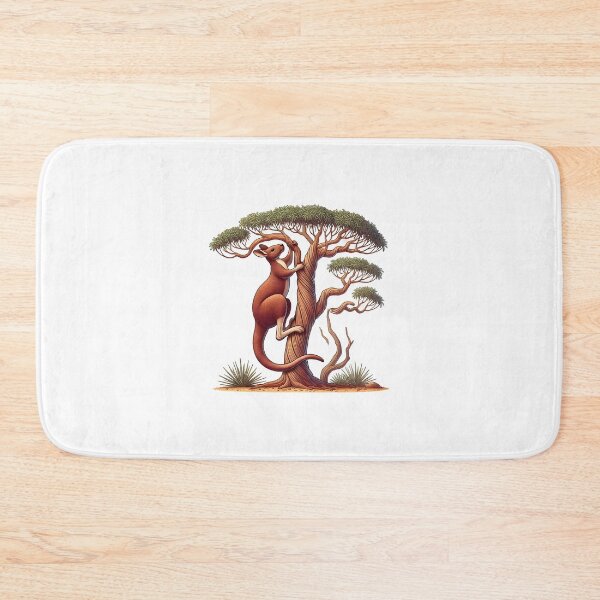 Item preview, A playful kangaroo climbs a tree, surrounded by lush green foliage and a desert landscape. designed and sold by cave-canvas.
