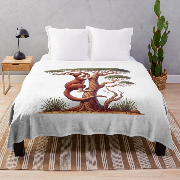Item preview, A playful kangaroo climbs a tree, surrounded by lush green foliage and a desert landscape. designed and sold by cave-canvas.