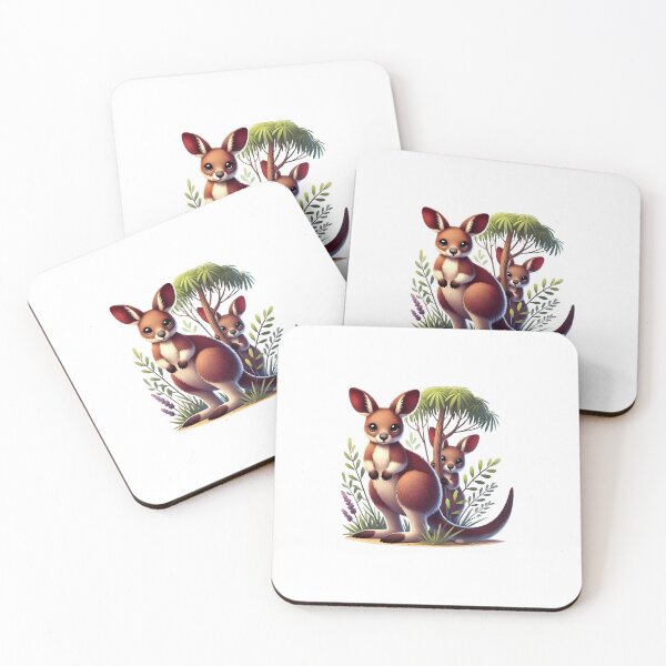 Item preview, Two cute kangaroos hiding among lush greenery with colorful foliage. designed and sold by cave-canvas.
