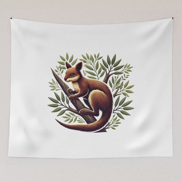 Item preview, A detailed illustration of a brown marsupial perched on a tree branch amidst green leaves. designed and sold by cave-canvas.