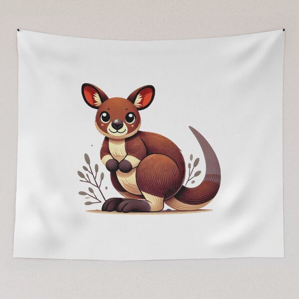 Item preview, Cute cartoon kangaroo standing on its hind legs, surrounded by small plants. designed and sold by cave-canvas.