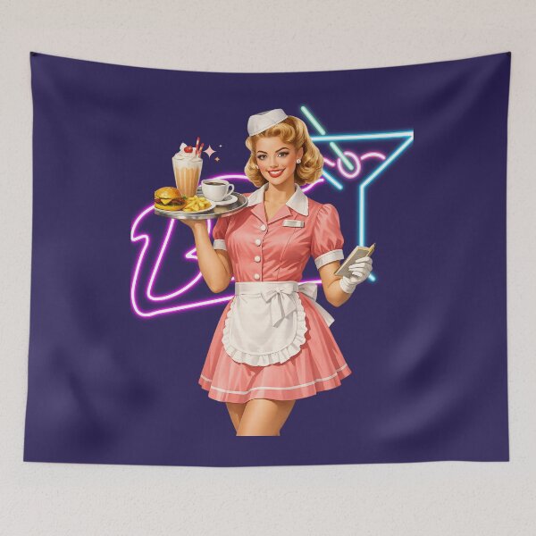 Item preview, Vintage Pin-Up Waitress – Retro Diner Girl 1950s Style Illustration designed and sold by Bea May Bombshell Studio.
