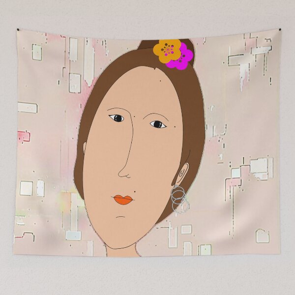 Item preview, "Abstract Woman Portrait with Floral Bun and Hoop Earrings" designed and sold by nighttime1990.