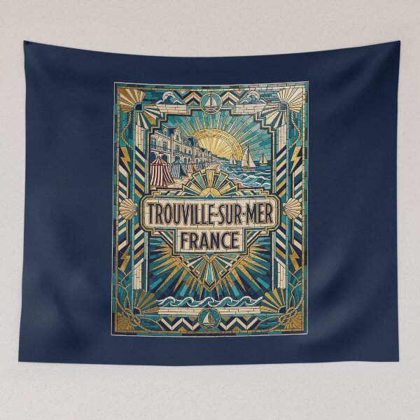 Item preview, Trouville-sur-Mer France Art Deco Mosaic - Vintage Coastal Travel Poster designed and sold by FrancophileFun.