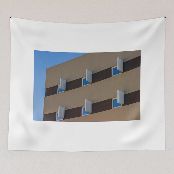 Item preview, Modern Apartment Building Facade With Shutters, Windows, And Bright Blue Sky designed and sold by Nmallia.