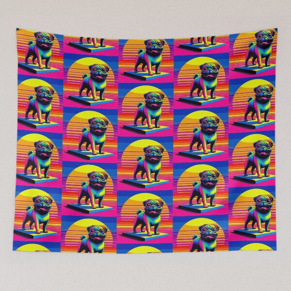 Item preview, Neon Pug Synthwave Sunset Poster designed and sold by Dogandesighn.