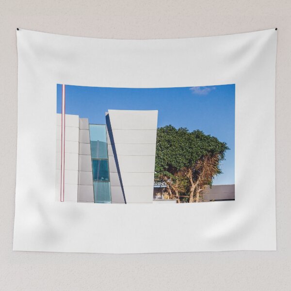 Item preview, Modern White Facade Building With Glass Windows, Blue Sky, And Lush Tree — Architectural Composition Outdoors designed and sold by Nmallia.