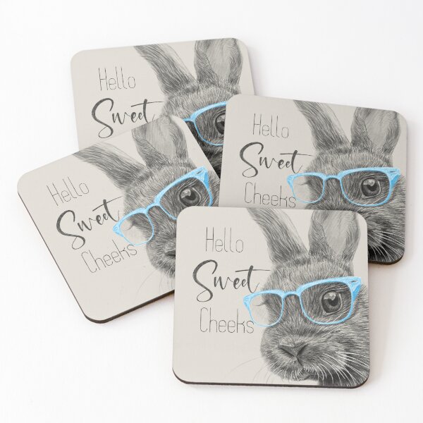 Item preview, Hello Sweet Cheeks Bunny – Cute Rabbit Drawing with Blue Glasses designed and sold by kolonjArt.