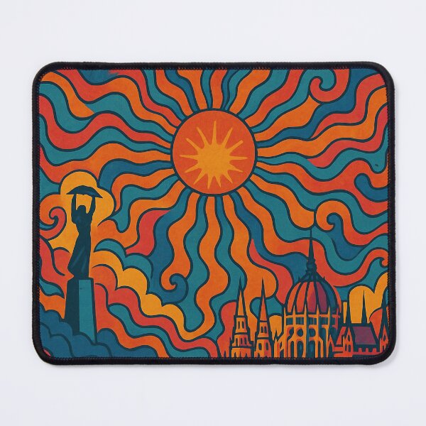 Item preview, Trippy Psychedelic Poster of Budapest | Neon Danube Nights | Surreal Hungarian Cityscape Art designed and sold by PaintedPixels01.