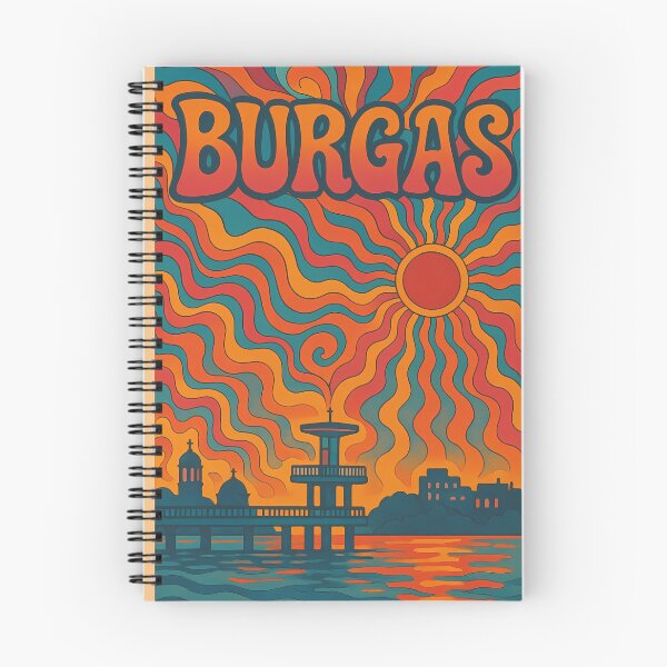 Item preview, Trippy Psychedelic Poster of Burgas | Neon Black Sea Dreams | Surreal Bulgarian Coastal Cityscape Art designed and sold by PaintedPixels01.