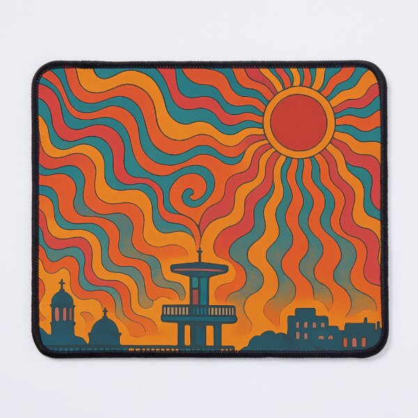 Item preview, Trippy Psychedelic Poster of Burgas | Neon Black Sea Dreams | Surreal Bulgarian Coastal Cityscape Art designed and sold by PaintedPixels01.