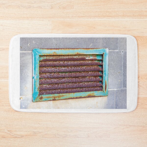 Item preview, Rusty Turquoise Framed Vent Grille On Weathered Gray Tile Wall, Industrial Texture And Decay designed and sold by Nmallia.