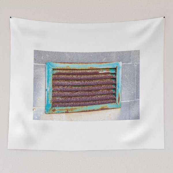 Item preview, Rusty Turquoise Framed Vent Grille On Weathered Gray Tile Wall, Industrial Texture And Decay designed and sold by Nmallia.