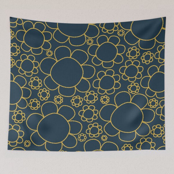Item preview, Cheerful Doodle Flowers Pattern in Navy Blue and Mustard designed and sold by kierkegaard.