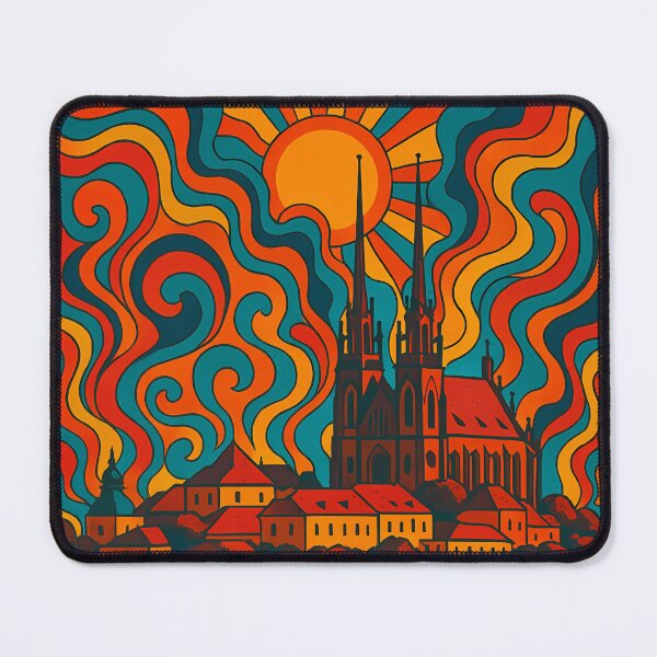 Item preview, Trippy Psychedelic Poster of Brno | Neon Moravian Dreams | Surreal Czech Cityscape Art designed and sold by PaintedPixels01.