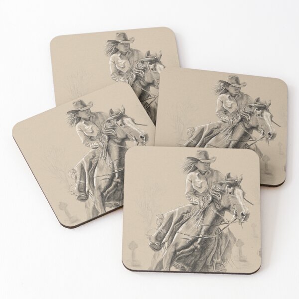 Item preview, Cowgirl Riding Horse pencil drawing 2 designed and sold by kolonjArt.