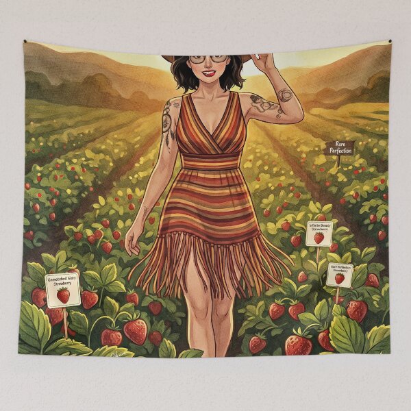 Item preview, Vintage Strawberry Fields Forever - Retro Boho Girl Illustration designed and sold by Hen-C-Art.
