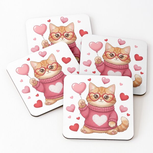 Item preview, Sweetheart Ginger Kitten – Cute Cat with Heart Balloon and Red Glasses designed and sold by Nomadic-Prints.