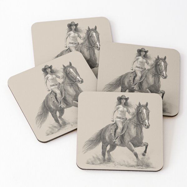 Item preview, Cowgirl Riding Horse pencil drawing 3 designed and sold by kolonjArt.