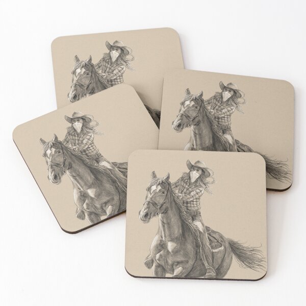 Item preview, Cowgirl Riding Horse pencil drawing designed and sold by kolonjArt.