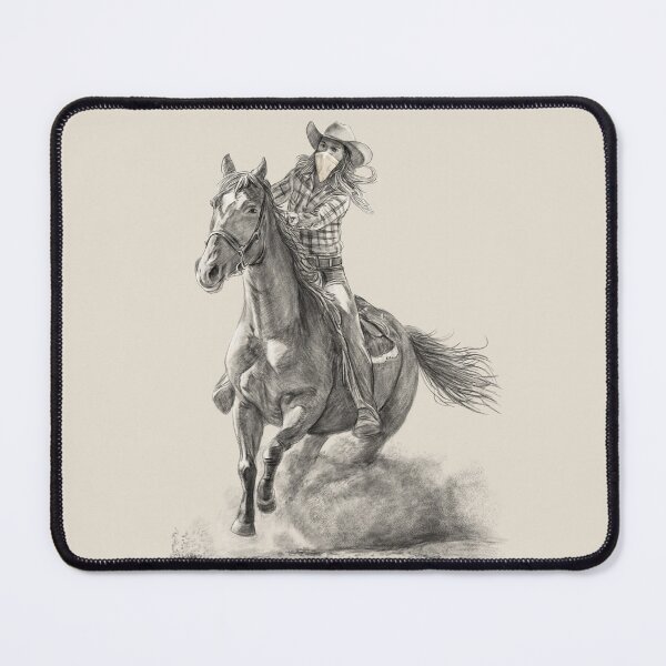 Item preview, Cowgirl Riding Horse pencil drawing designed and sold by kolonjArt.