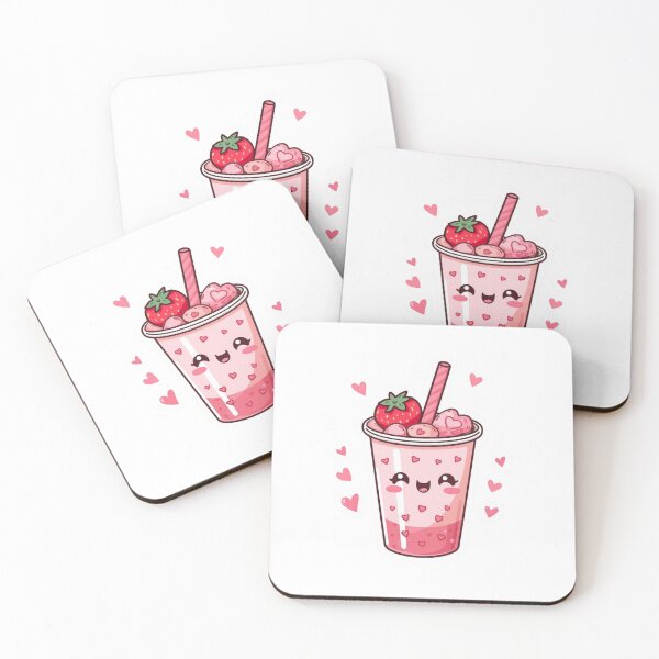 Item preview, Cute Kawaii Strawberry Milkshake – Adorable Pink Drink with Hearts designed and sold by Brain shot.