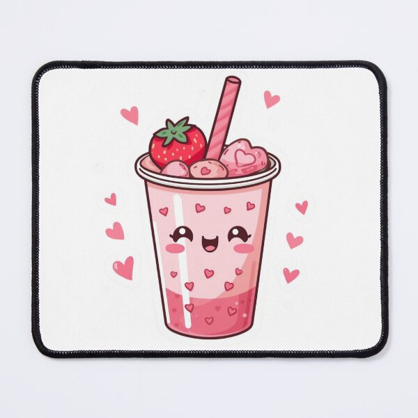 Item preview, Cute Kawaii Strawberry Milkshake – Adorable Pink Drink with Hearts designed and sold by Brain shot.
