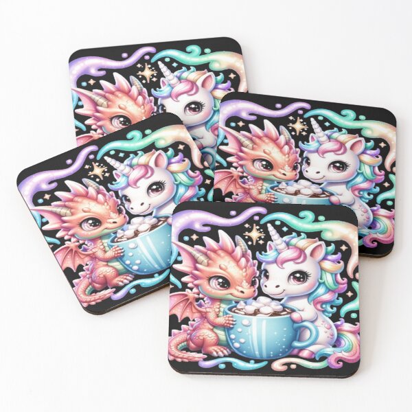 Item preview, Cute Dragon and Unicorn – Magical Hot Chocolate Illustration designed and sold by GraphGUY.
