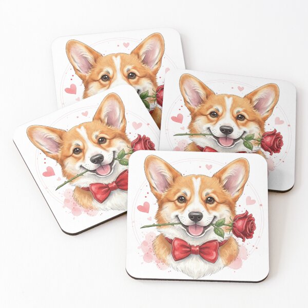 Item preview, Dapper Corgi Valentine – Cute Dog with Red Rose and Bow Tie Art designed and sold by Nomadic-Prints.