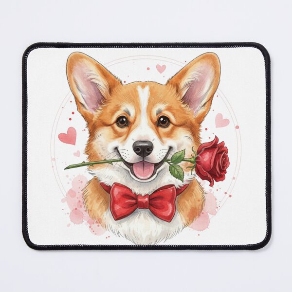 Item preview, Dapper Corgi Valentine – Cute Dog with Red Rose and Bow Tie Art designed and sold by Nomadic-Prints.