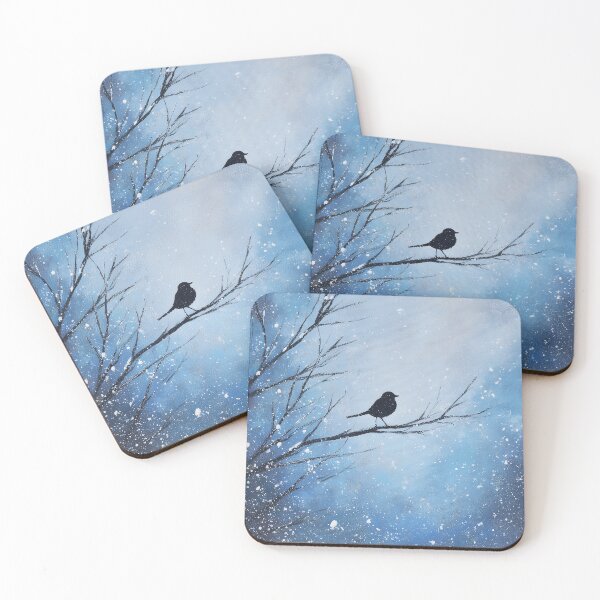 Item preview, Minimal Winter Bird Silhouette in Falling Snow designed and sold by M&A Design House.
