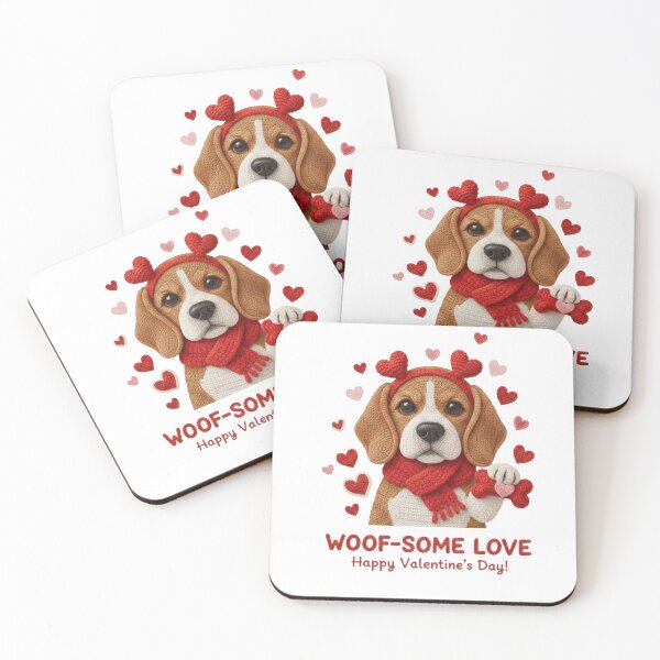 Item preview, Woof-some Love Beagle – Cute Knitted Dog Valentine with Heart Headband designed and sold by Nomadic-Prints.