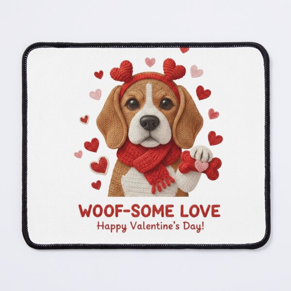 Item preview, Woof-some Love Beagle – Cute Knitted Dog Valentine with Heart Headband designed and sold by Nomadic-Prints.