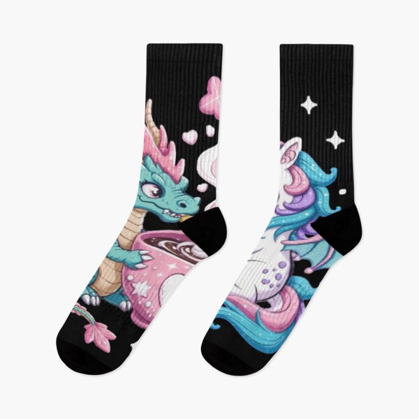 Item preview, Cute Dragon and Unicorn Sharing Hot Chocolate – Magical Fantasy Illustration designed and sold by GraphGUY.