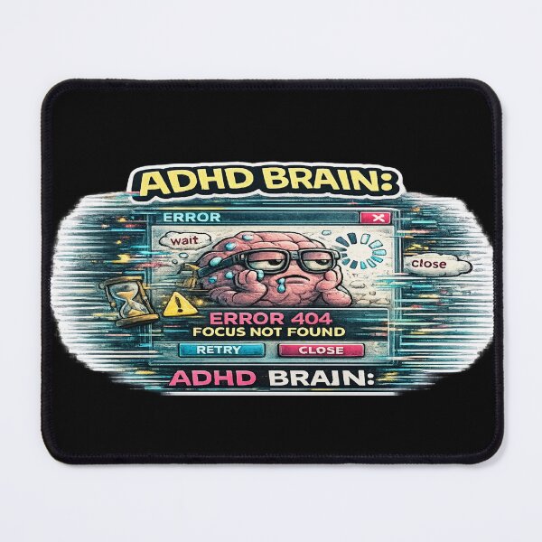Item preview, ADHD Brain Error 404 Focus Not Found Funny Tech Meme designed and sold by FeralMindStudio.