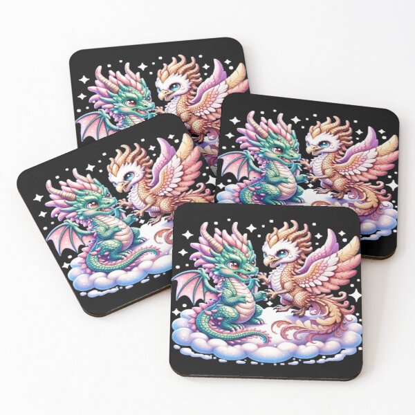 Item preview, Baby Dragon and Phoenix Playing Together – Magical Fantasy Illustration designed and sold by GraphGUY.