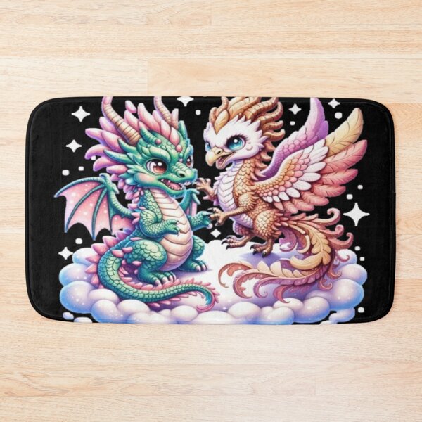 Item preview, Baby Dragon and Phoenix Playing Together – Magical Fantasy Illustration designed and sold by GraphGUY.
