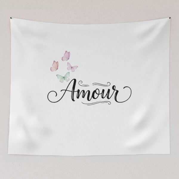 Item preview, "Vintage Amour: French Script with Watercolor Butterflies" designed and sold by Blue Bird  Designs.