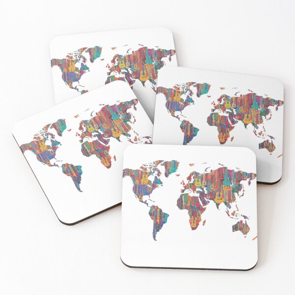 Item preview, Artistic world map with colorful guitars designed and sold by StormArte.