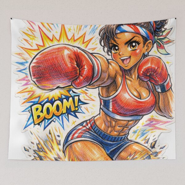 Item preview, Retro Anime Boxer Girl Explosive Impact designed and sold by JonelleTshirts.