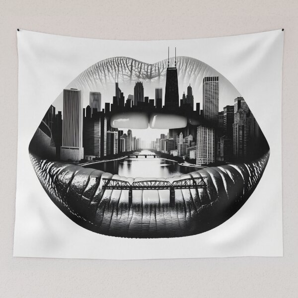 Item preview, Chicago State of Mind: Surreal Cityscape Lips Art designed and sold by Art_By_Sam.