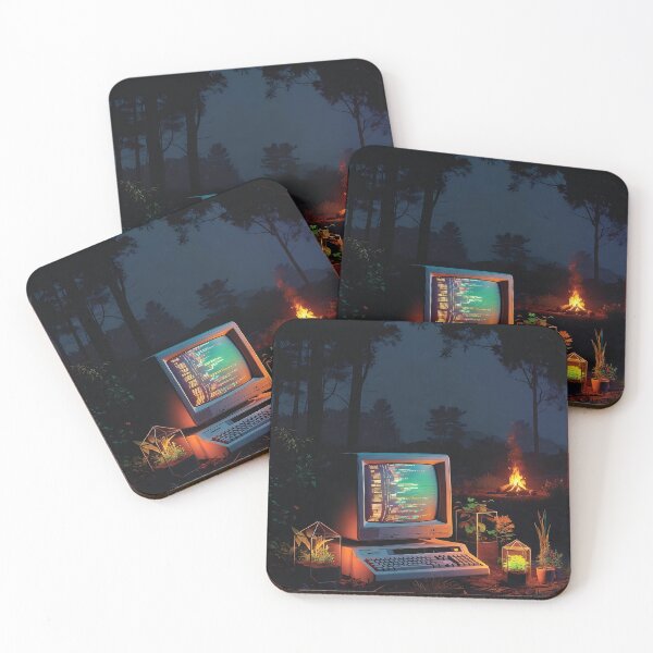 Item preview, Retro Computer in the Forest – Vintage 80s Tech Campfire Scene designed and sold by LuxeBuzz.