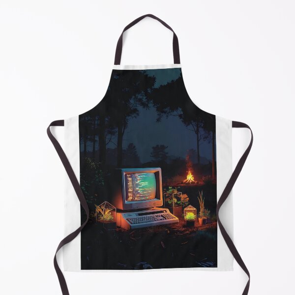 Item preview, Retro Computer in the Forest – Vintage 80s Tech Campfire Scene designed and sold by LuxeBuzz.