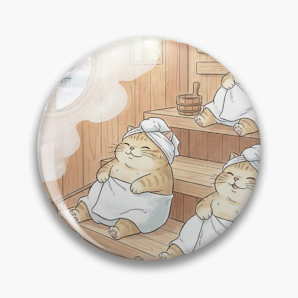 Item preview, Chubby Senior Cats Relaxing in a Traditional Japanese Sauna, Cute Watercolor Children's Book Style. designed and sold by André Ramos Ielo.