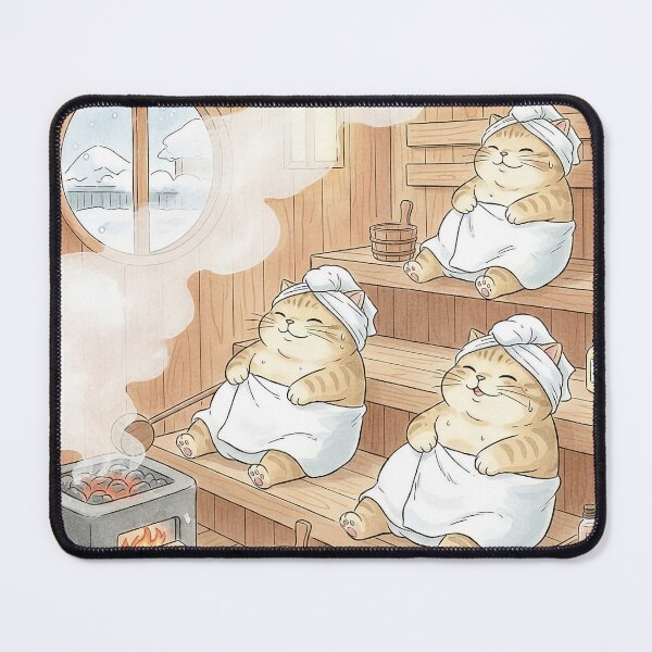 Item preview, Chubby Senior Cats Relaxing in a Traditional Japanese Sauna, Cute Watercolor Children's Book Style. designed and sold by André Ramos Ielo.