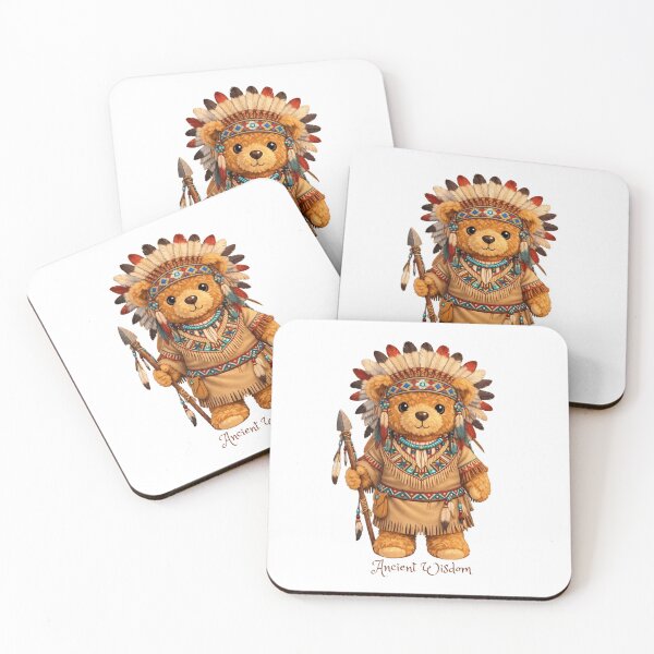 Item preview, Cute Tribal Chief Teddy Bear with Feather Headdress - Boho Western Art ? designed and sold by CuteBear87.
