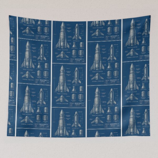 Item preview, Futuristic Rocket Blueprint designed and sold by Jeffsredbubble.